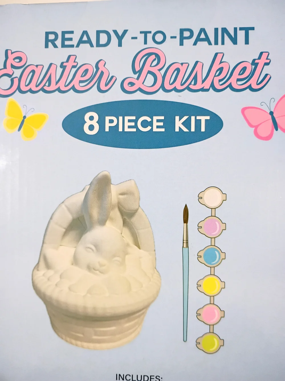 Ready-to-Paint Easter Basket Kit - White with Pastel Paint Pods - NWT
